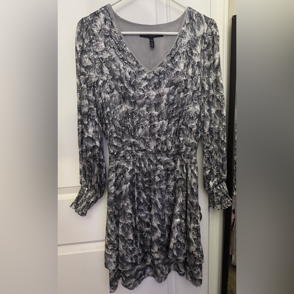 White House Black Market Black/Grey/Silver Long Sleeve Dress